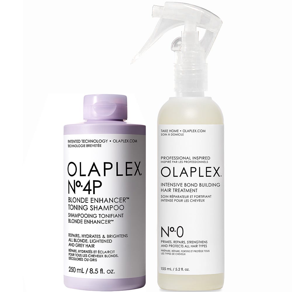 Olaplex Bundle No. 4-P + No. 0 Blonde Enhancer Toning Shampoo & Intensive Bond Building Hair Treatment