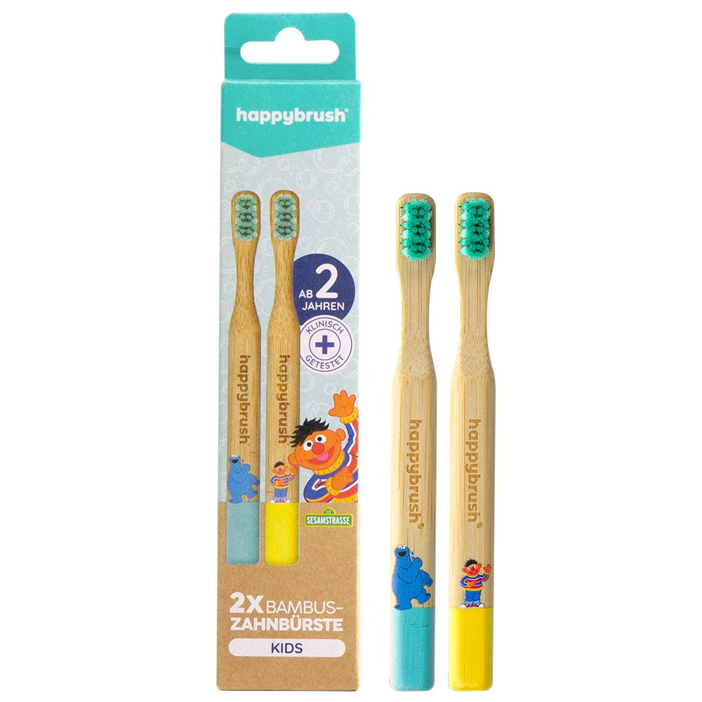 Happybrush Bambus Zahnbürste Doppelpack Sesamstraße