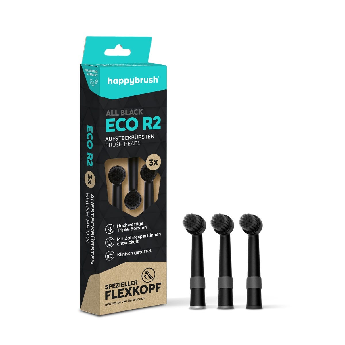 Happybrush Aufsteckbürsten Eco R2 All Black 