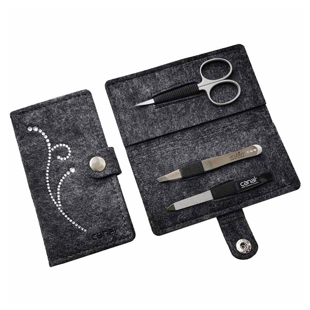 Canal Maniküre-Etui aus Filz Strass grau 3-teil