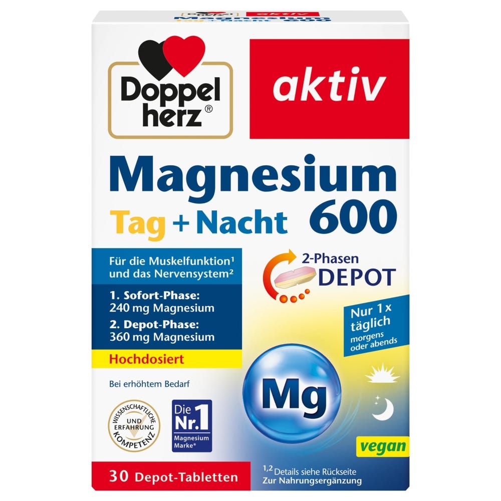 Doppelherz Magnesium 600 Tag+Nacht 2-Phasen Depot 30 Stück