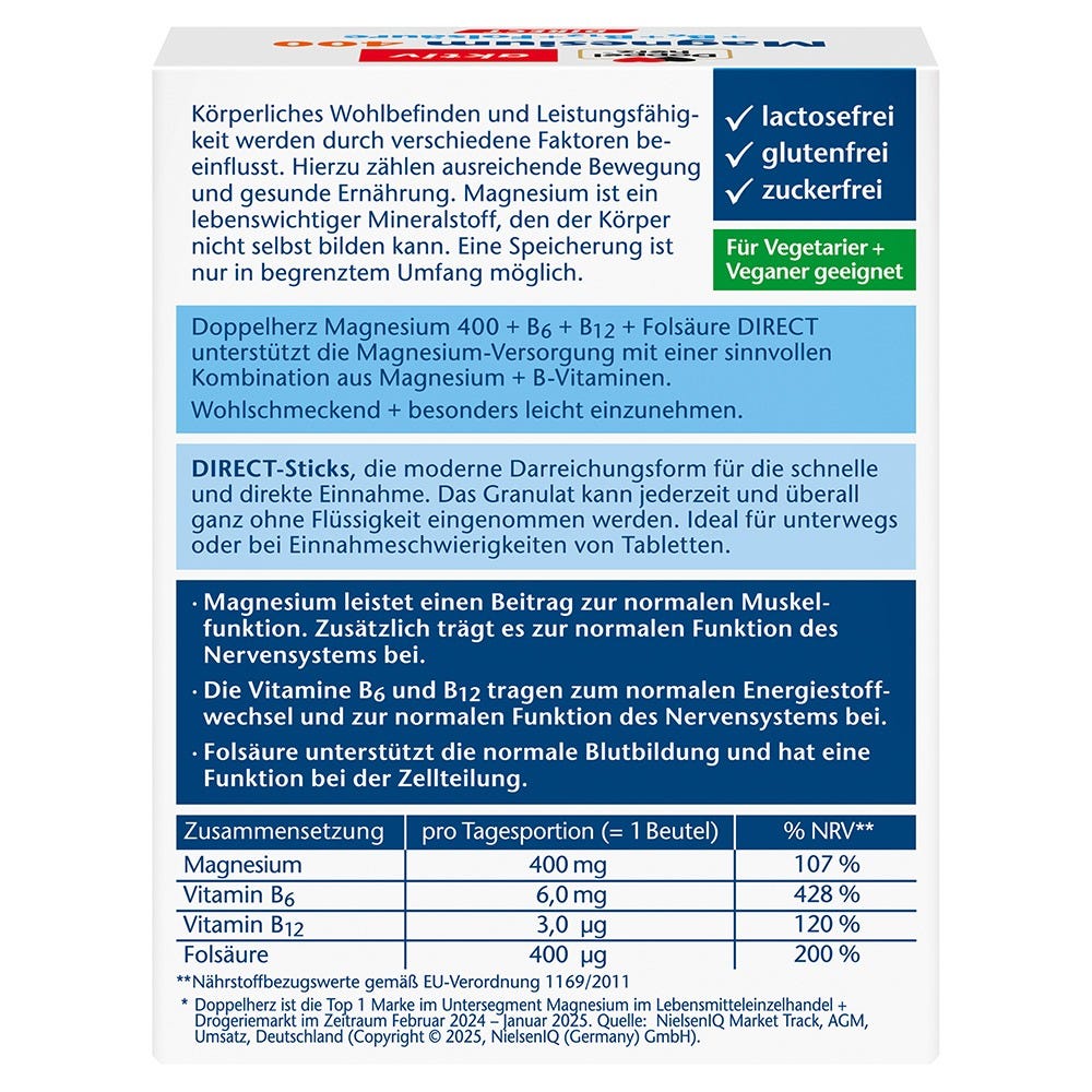Doppelherz Magnesium + B6 + B12 direct 20 Stück