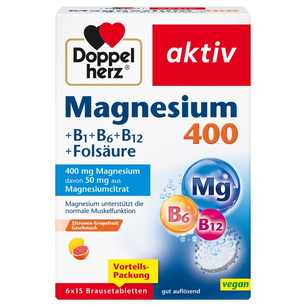 Doppelherz Magnesium 400 + B-Komplex + Folsäure Brausetabletten  6x15 Stück
