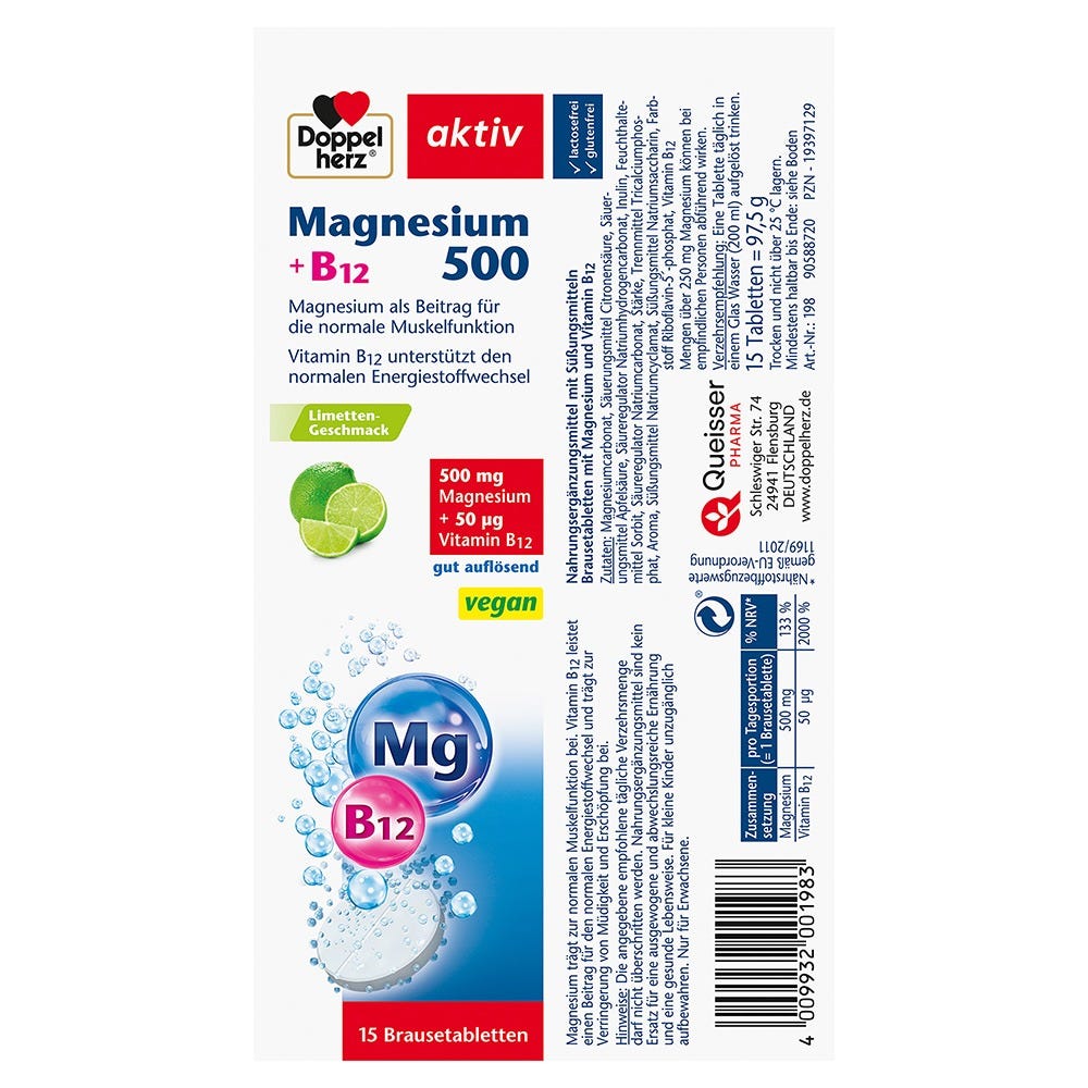 Doppelherz Magnesium 500 + B12 Brausetabletten