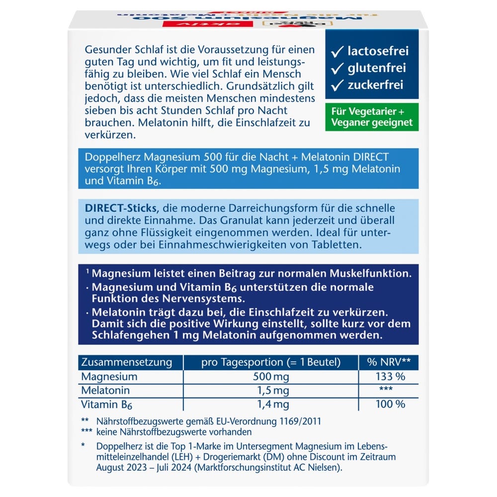 Doppelherz Magnesium 500 für die Nacht + Melatonin DIRECT 20 Stück