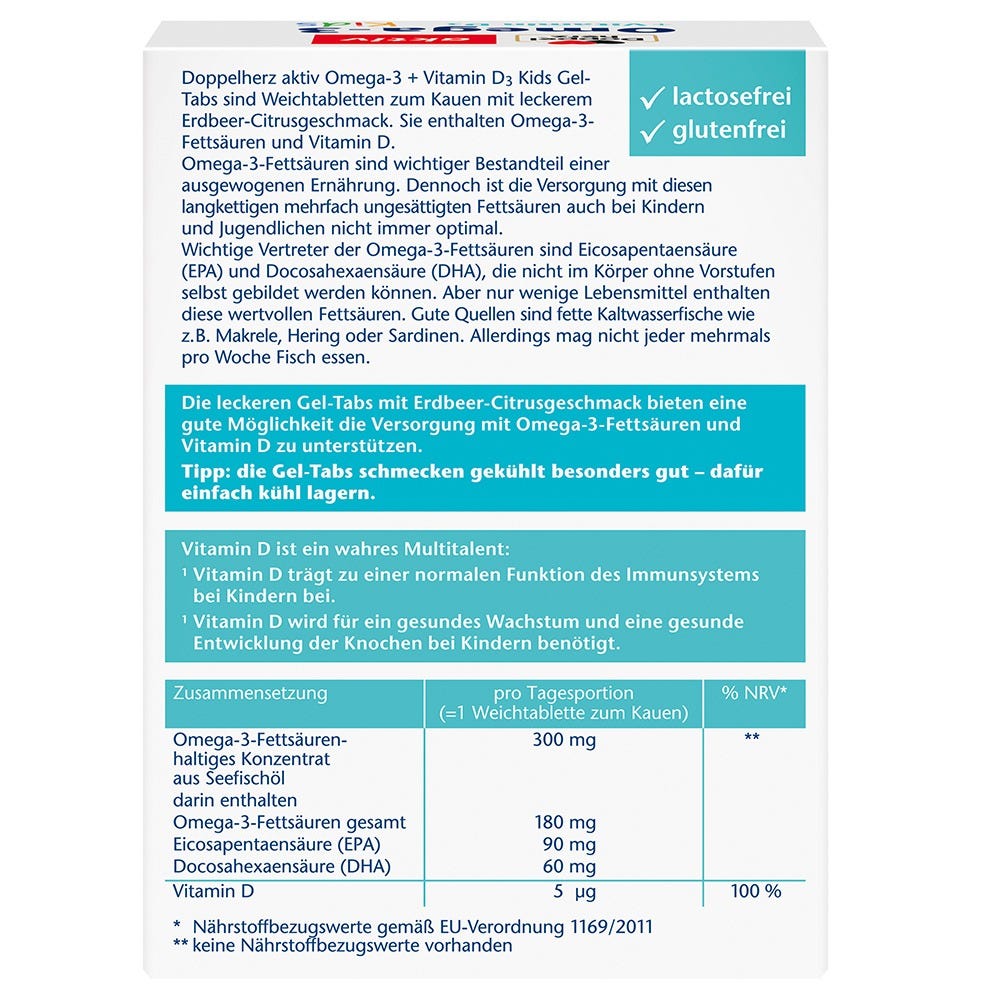 Doppelherz Omega-3 + D3 Kids Gel-Tabs 63 Stück
