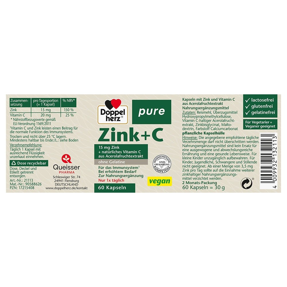 Doppelherz pure Zink + C 60 Stück