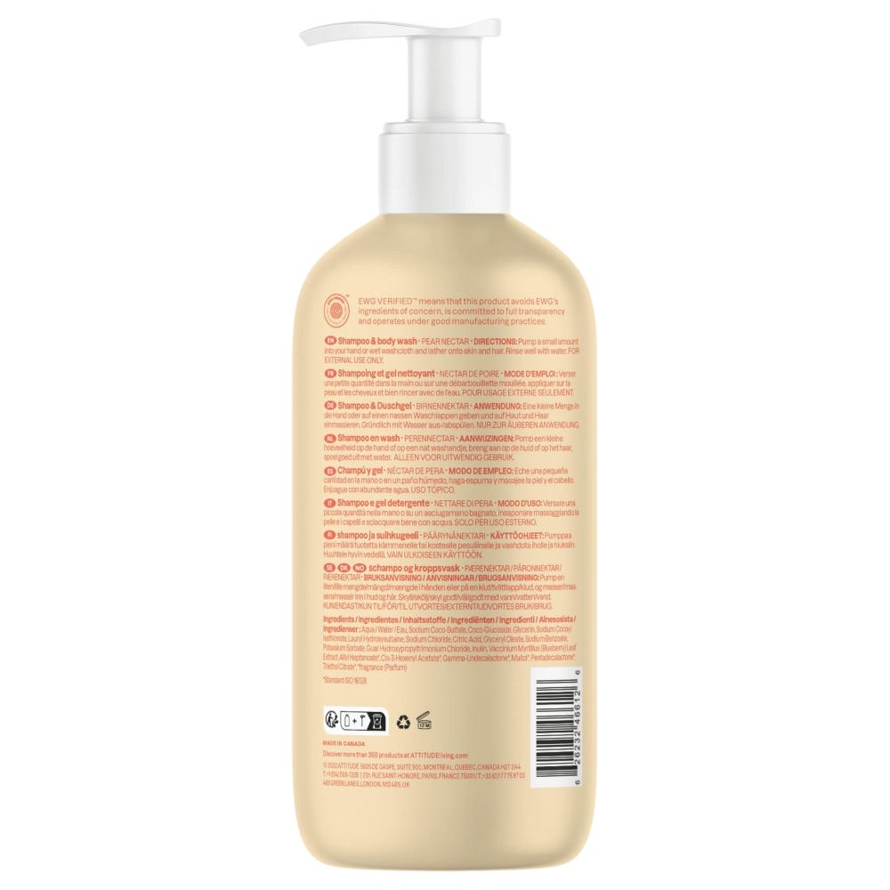 Attitude – Clean Beauty Baby Leaves 2in1 Shampoo & Body Wash Pear  473 ml