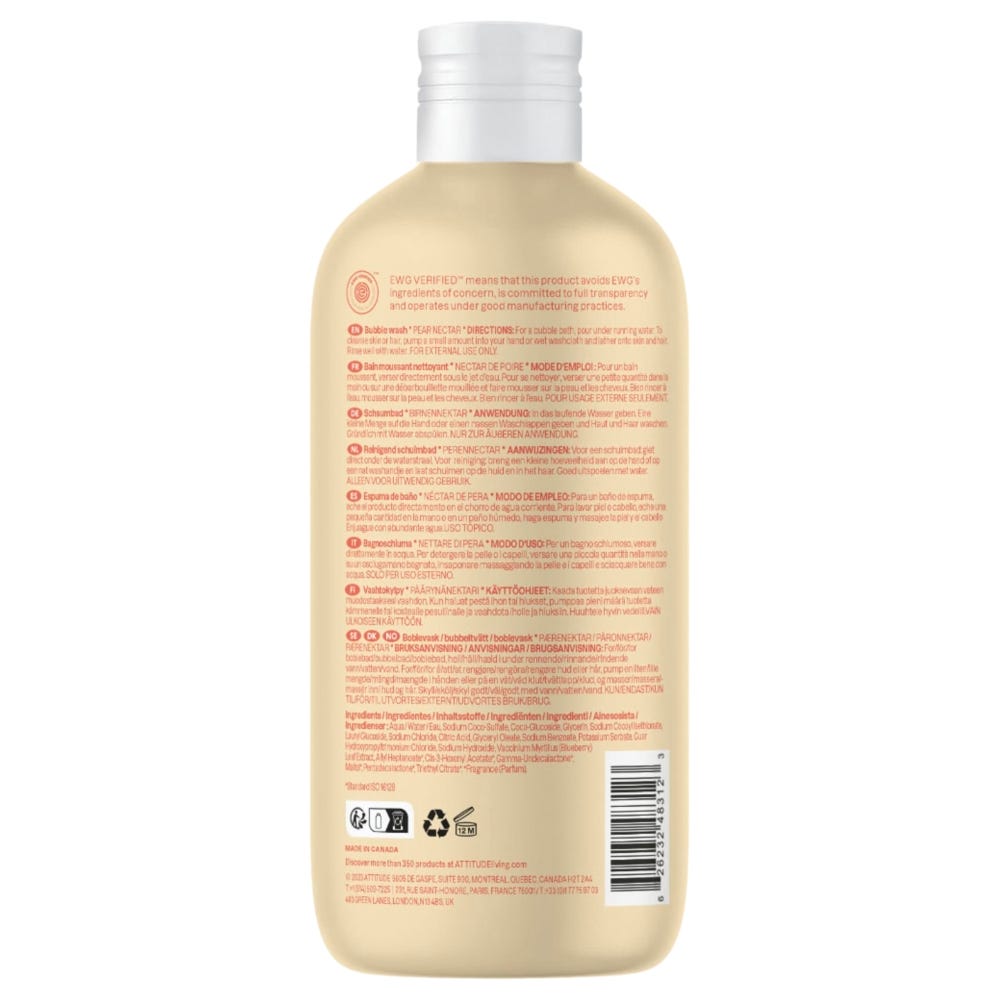 Attitude – Clean Beauty Baby Leaves Bubble Wash Pear Nectar 473 ml