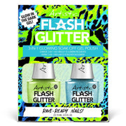 Artistic Nail Design Flash Glitter Glow In The Dark Kit Green & Turquoise 30 ml
