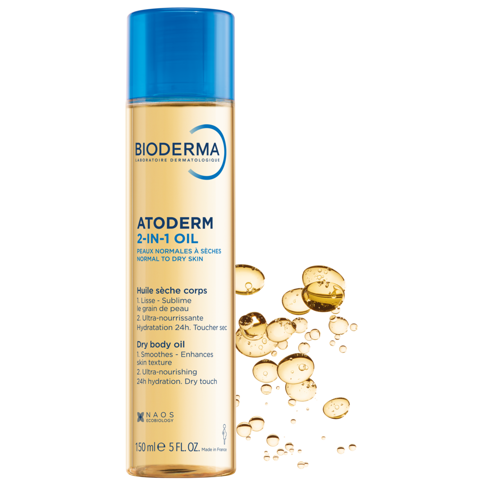 BIODERMA Atoderm 2-in-1-Oil - peelendes Körperöl gegen Schwangerschaftsstreifen 150 ml