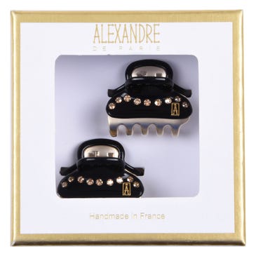 Alexandre de Paris Pince Vendôme Baby mit Straßreihe Schwarz/ Gold 2 Stk.